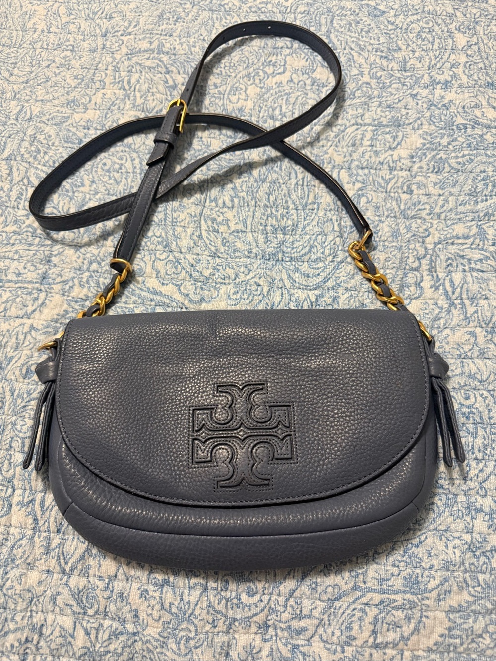SOLD DONT BUY Tory Burch Harper Leather Crossbody bag in Wallis Blue.